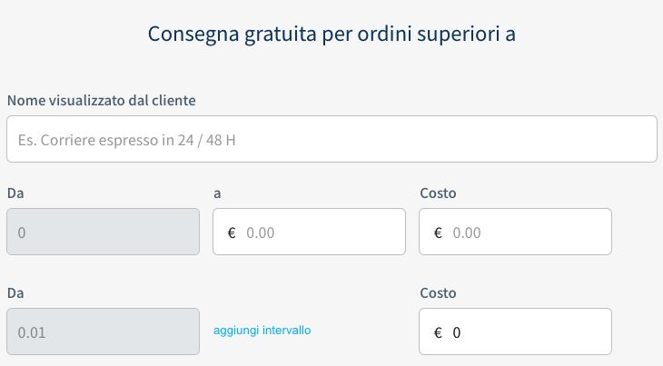 costo di consegna basato su regole di prezzo