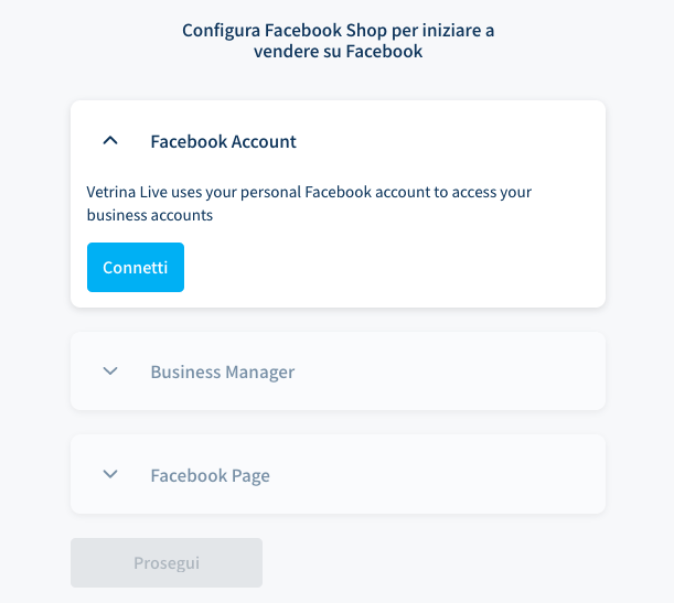 procedura guidata per creare il catalogo prodotti e lo shop facebook