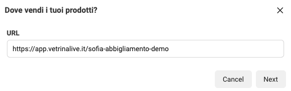 Inserire l'URL del sito web dove gli utenti facebook effettueranno gli acquisti