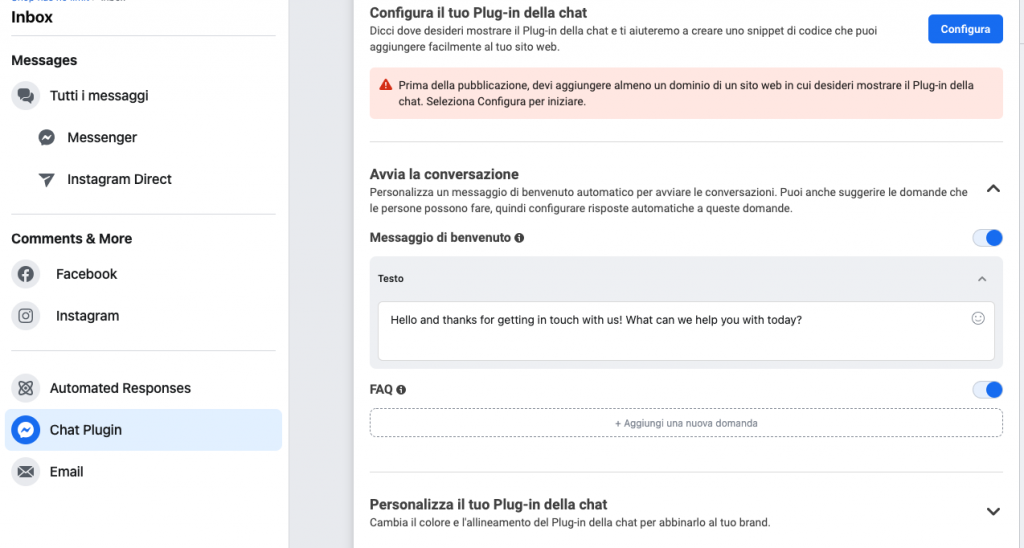 Chat Plugin di facebook. Come iniziare la configurazione della chat