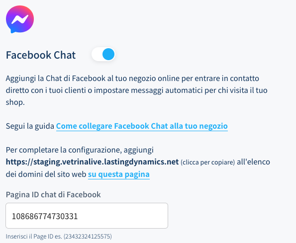 inserisci il codice page_id della chat di facebook 